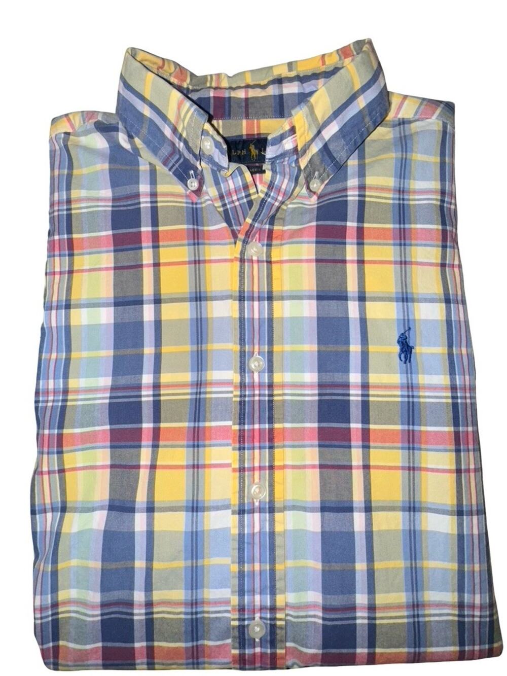 Ralph Lauren Classic Fit Yellow & Blue Plaid Long Sleeve Button-Up Shirt Sz S